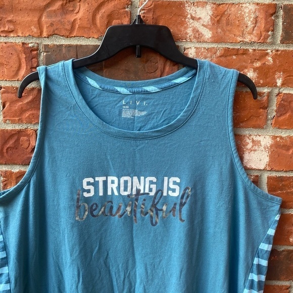 Livi Womens 18/20 Blue Graphic Tank Top Strong Is Beautiful - Picture 2 of 7
